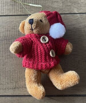 VTG Hallmark Teddy Bear Ornament Red Sweater Nostalgia Holiday Cute Plush Bear